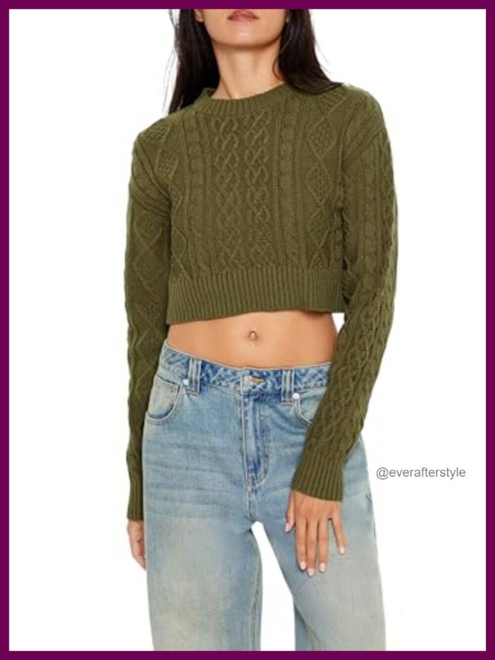 Women's Cropped Cable Knit Long Sleeve Sweater Pullover